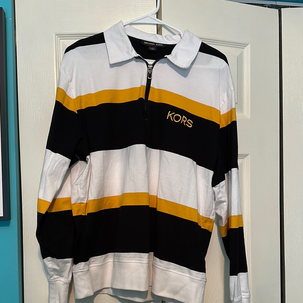 Michael Kors Rugby‎ Men's Black, White, and Gold Striped Sweater